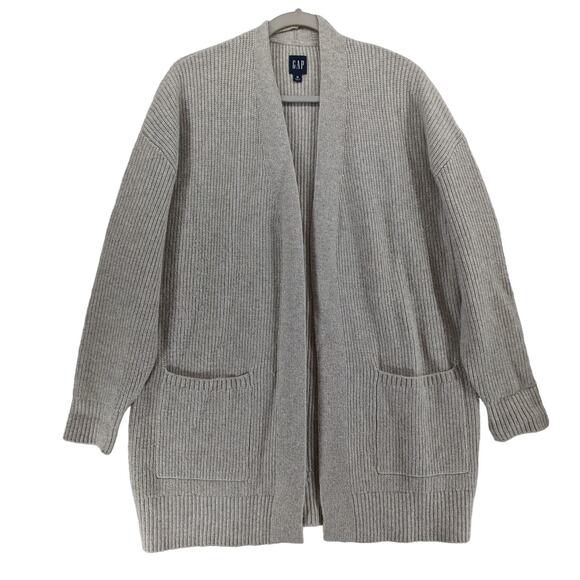 Gap Cardigan Sweater Medium Beige Open Front Ribbed Knit Layering Career Staple - Picture 1 of 9
